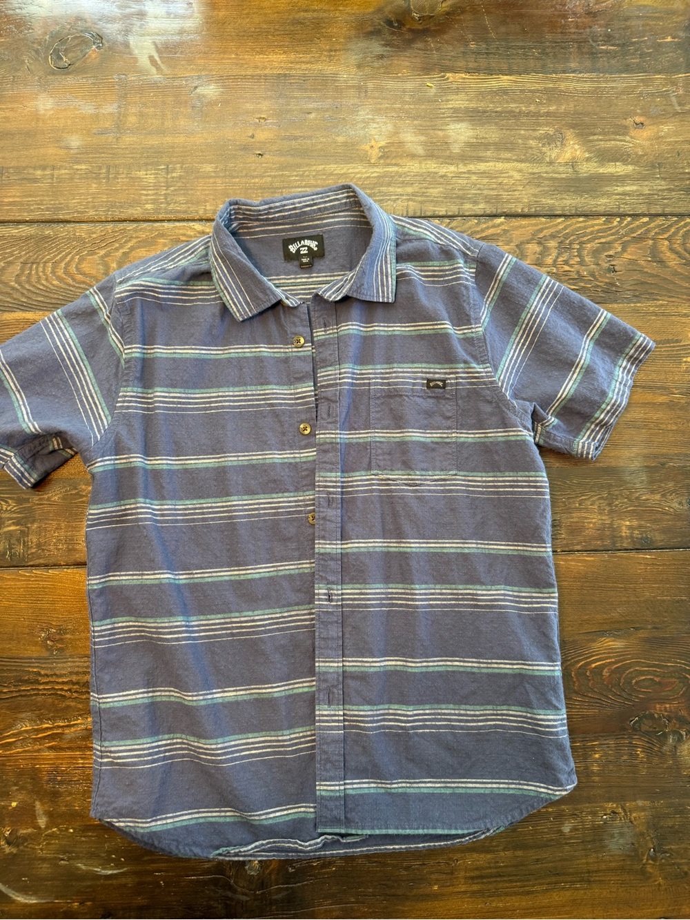Billabong Navy and Light Blue Striped Short-Sleeve Button-Down Shirt